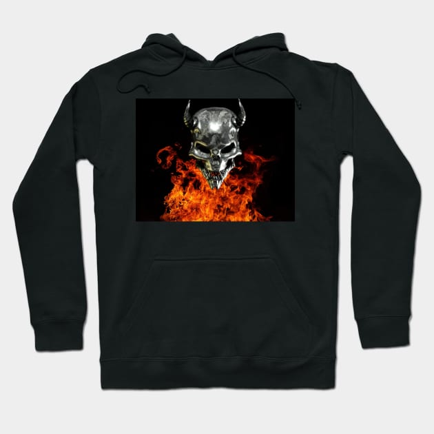 Chrome Demon Skull with Fire Hoodie by ColorFlowCreations